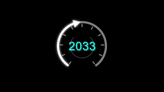 Counting clock icon animation. Counting years from 2026 to 2043 animation. and creating a stunning animation 4k animation .