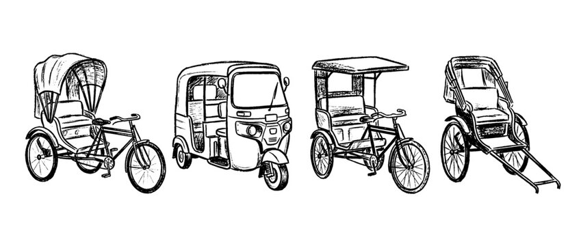 rickshaw , chalk texture vector set