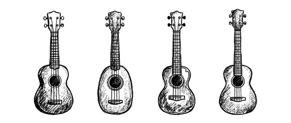 Naklejka premium ukulele , chalk texture vector set