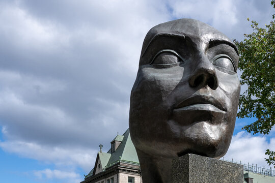 Quebec City, Quebec, Canada-May 3, 2026: L'Envol monument, made of granite and bronze, created by sculptor Jules Lasalle. The Flight Uplifting symbolizes the generations of youth education.