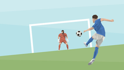 Obraz premium Minimalist polygon football players playing on the field horizontal template