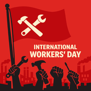 Red flag illustration for International Workers Day