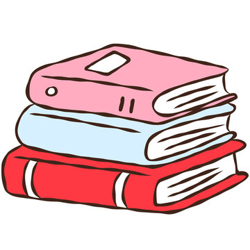 Stack of Colorful Books Illustration, Hand Drawn Literature Study and Reading Education Concept