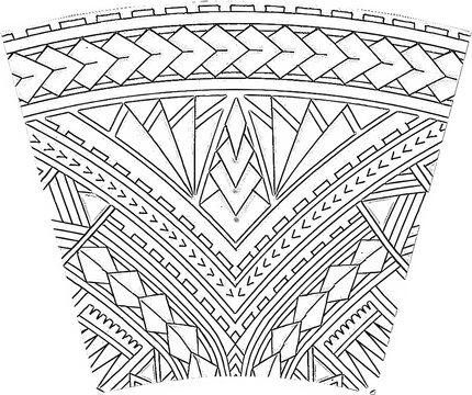 Polynesian Tribal Geometric Tattoo Pattern with Spearhead and Shark Teeth Motifs