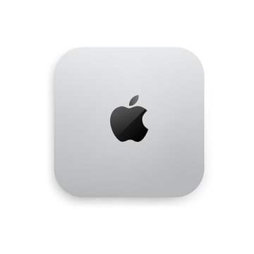 Photorealistic detailed Apple Mac Mini M4/M4 Pro mockup. Real dimentions. Top view isolated on white background. Vector editorial illustration