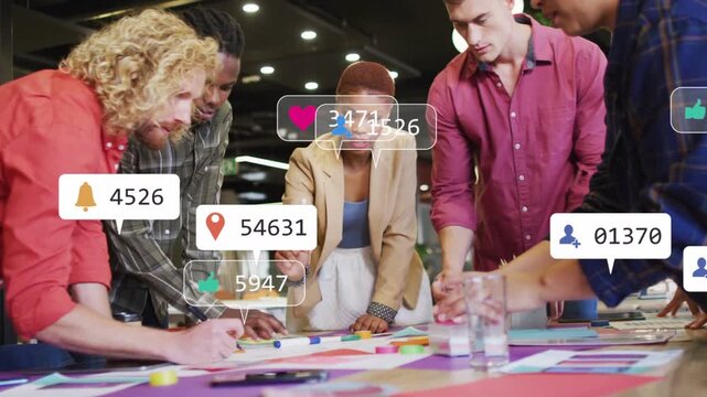 Marketing team sorting samples lead pointing sparking animated likes growing then settling on table