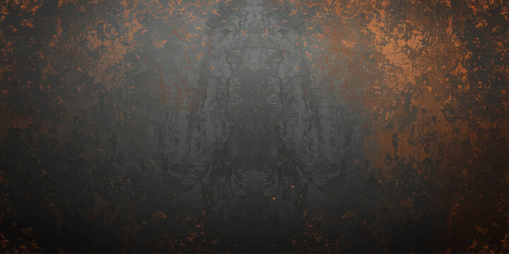 An aged and rusty metal plate texture features a dark brown grunge pattern with a rough vintage surface and dirty paint design on an antique backdrop