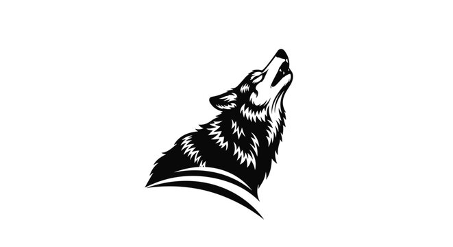 Black and white wolf head howling.