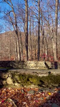Stone Fire Pit Ruins with Red Fall Foliage at Cornish Estate (Cold Spring, New York, USA)