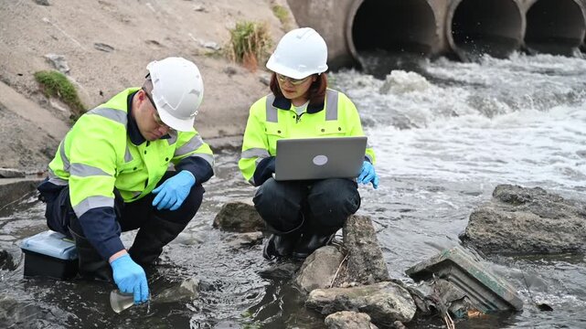 Expert biologists are examining water flowing from pipes into natural rivers for contaminants.