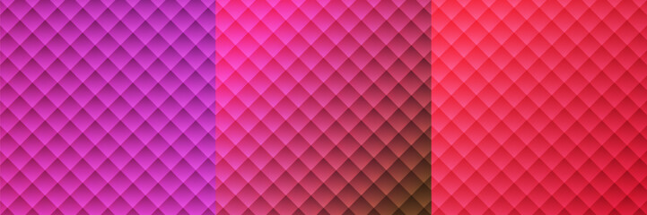 Fototapeta premium Elegant Pink and Purple Geometric Diamond Pattern Set. Luxury Quilted Texture Background in Rose, Red, and Violet