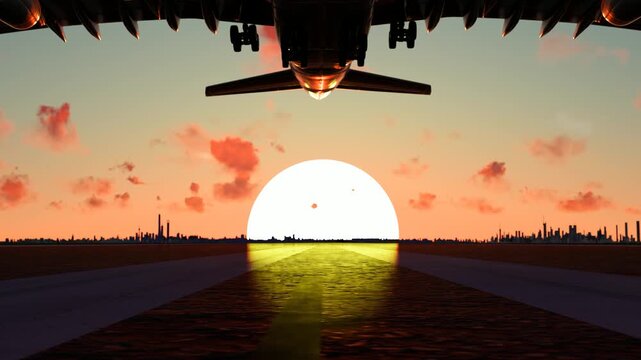 The aircraft sprints down the runway for taking  off