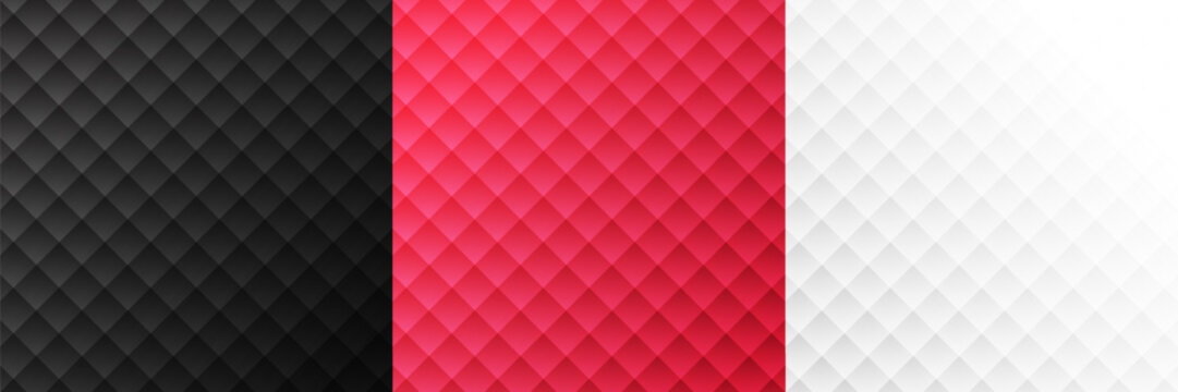Luxury Abstract Geometric Diamond Pattern Set. Premium Quilted Texture Background in Black, White, and Red. Vector Illustration