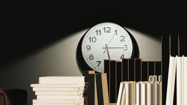 In the middle of the night, the clock on the wall of the study is ticking