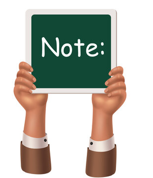 Two Hands Holding Green Note Board Sign Vector Illustration Isolated On White Background Asset