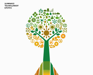 Tree composed of gears and leaves vector illustration on white background © Songita