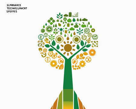 Tree composed of gears and leaves vector illustration on white background