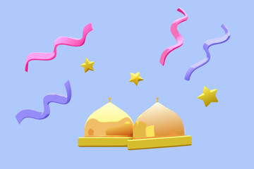 Abstract 3d render of domes ribbons and stars on blue background © Songita