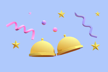 3d render of golden cloche domes with stars and ribbon © Songita