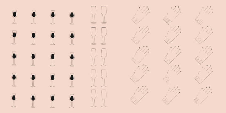 Continuous line drawing of wine glasses and hands on pink background
