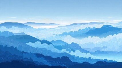 Obraz premium Serene Mountain Range Through Misty Clouds