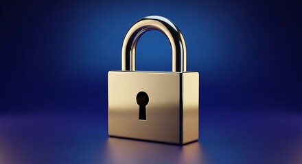 Fototapeta premium Golden padlock on dark blue background