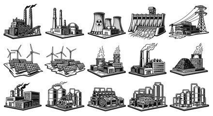Naklejka premium Industrial Power Plant and Energy Production Vector Collection