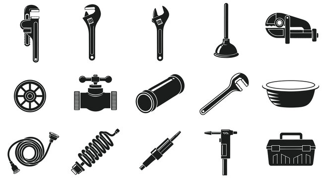 Plumbing Tools and Sanitary Equipment Repair Icons Set