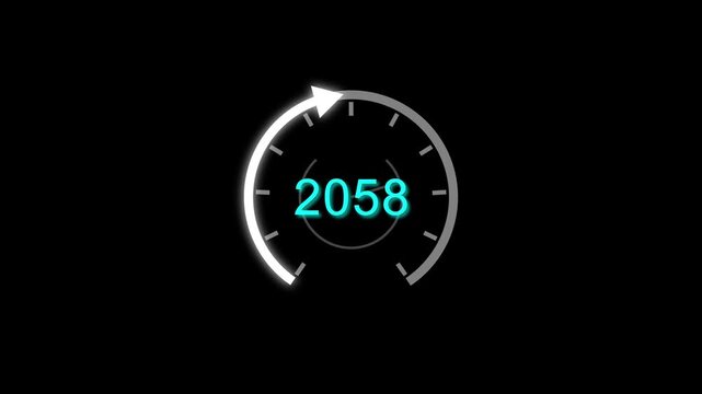 Counting clock icon animation. Counting years from 2026 to 2100 animation. and creating a stunning animation 4k animation .