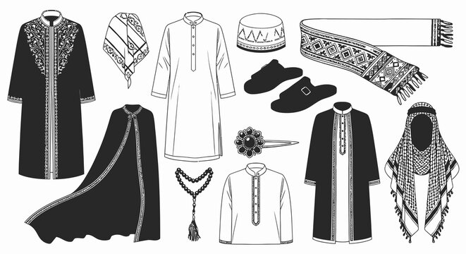 Traditional Islamic Men's Clothing and Accessories Collection Vector