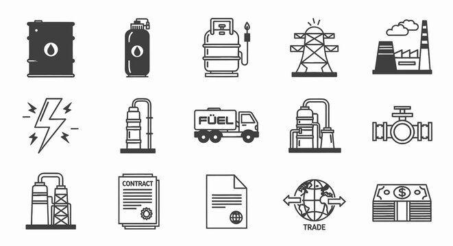 Flat Line Energy Oil and Gas Industry Icon Set