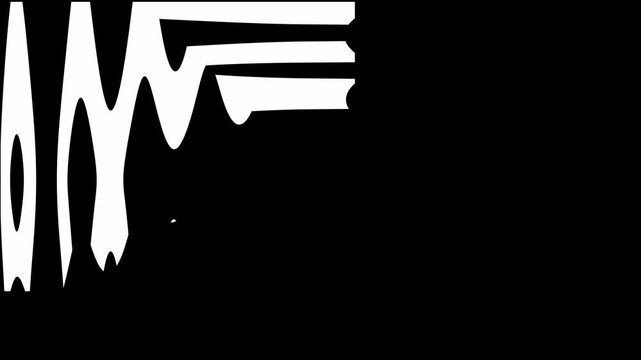 Abstract white geometric bars expanding in a circular motion on a black background