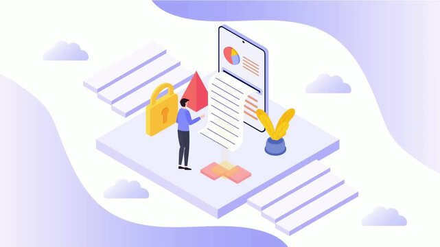 Abstract vector illustration of a business graph featuring a person's silhouette and a professional marketing plan to symbolize corporate success and growth
