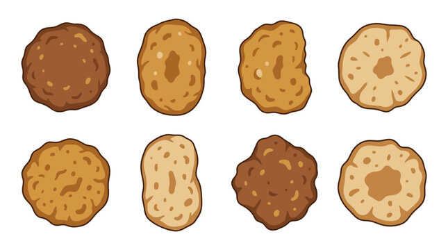 Cartoon cookies in various shades of brown and tan colors