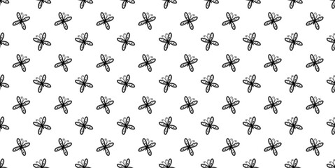 Minimalist black butterfly silhouette pattern on white background. A clean monochrome insect seamless texture for modern textiles and stationery. © MDC