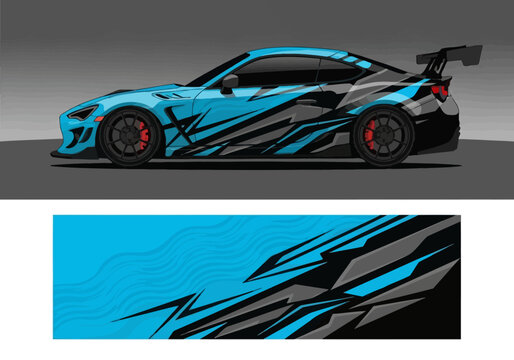 Blue sports car racing livery and car wrap vector design