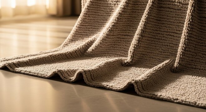 A Textured Chenille Blanket with Subtle Sheen Draped on a Floor