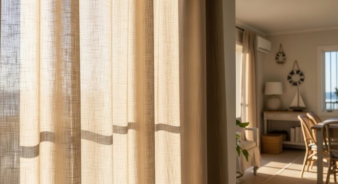 Light Filtering Pleated Natural Linen Curtain with Subtle Texture and Visible Slubs