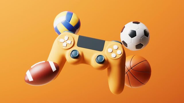 Various of sports games set and game pad, 3d rendering.