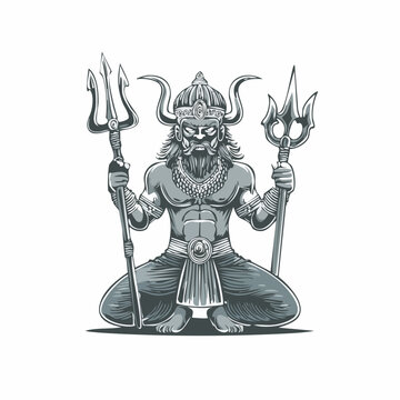 Illustration of a powerful deity with tridents