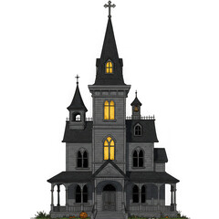 Obraz premium Haunted gothic church isolated on transparent background