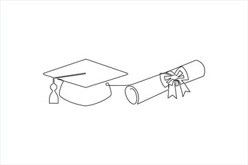 Obraz premium Graduation hat. Continuous one line drawing of graduate cap vector illustration. line art modern graphic design. Hand drawn graphic concept for education