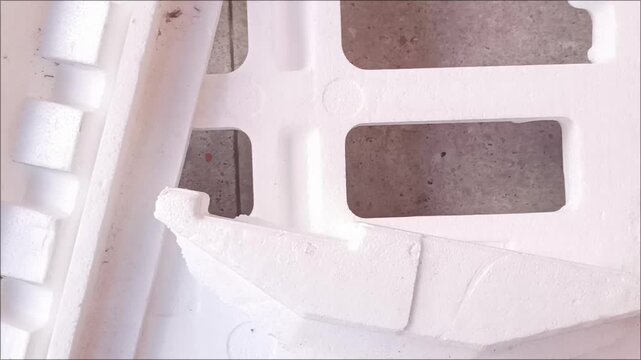 Close up of expanded polystyrene foam dunnage for protective appliance packaging and shock absorption.