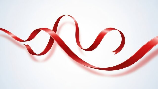 Red ribbon swirling on plain background