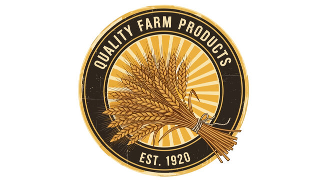 Quality Farm Products vintage logo with wheat sheaf and sunburst