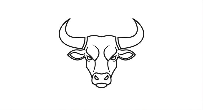 Stylized Line Art Fierce Bull Head Symbol Silhouette Graphic Element
