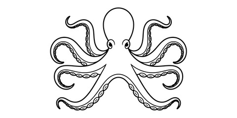 Simple black and white line art illustration of an octopus creature Vector, illustration © Kanu Art_Gallery