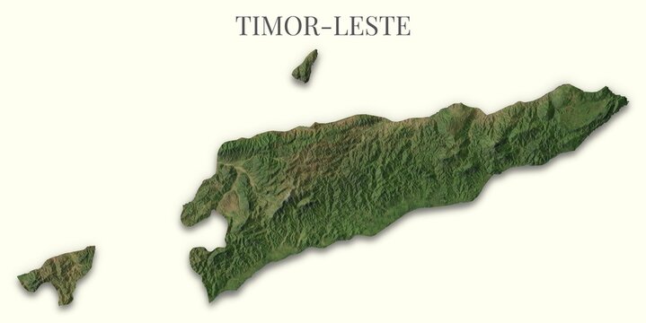 Timor-Leste terrain map. Raster relief illustration of Timor-Leste. Hillshaded physical map. Elements of this image derrived from NASA imagery and SRTM dataset.