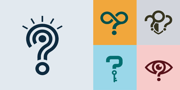 Set of creative question mark icons representing ideas, solutions, and uncertainty.