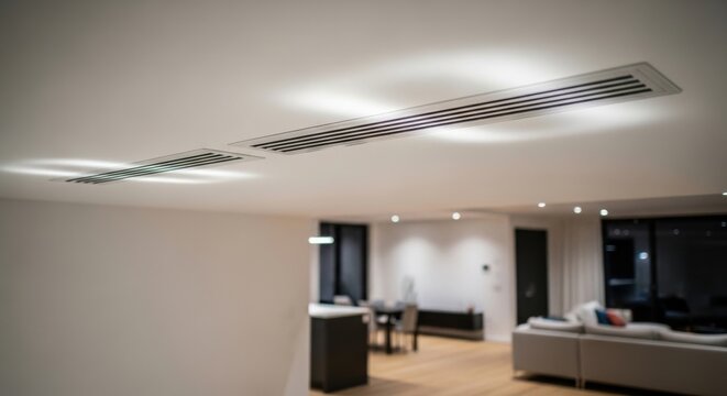Integrated Linear Ventilation Grilles Seamlessly Incorporated into Modern Residential Ceiling Design